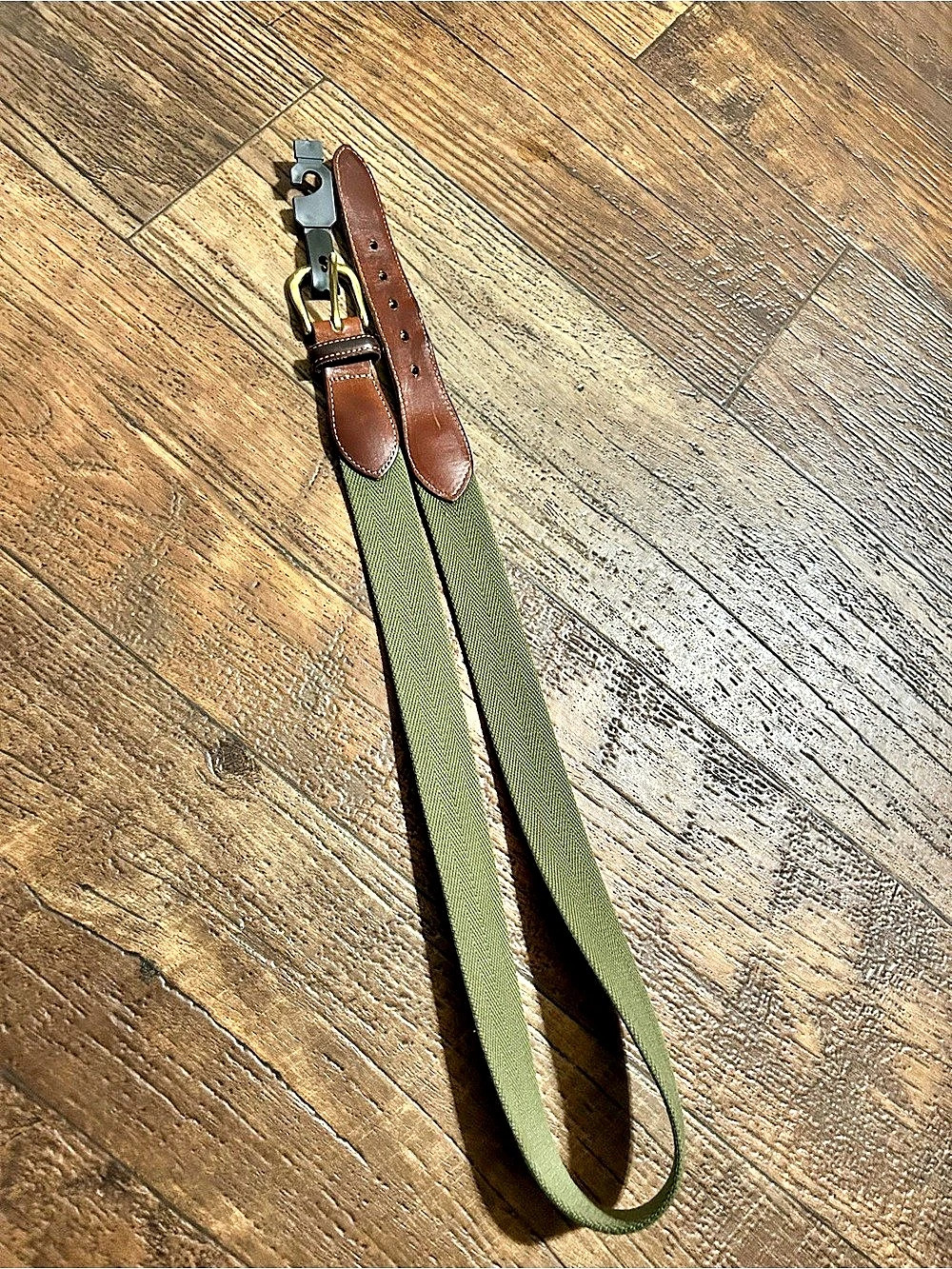 COACH Canvas Belt (Style 3880) Moss Green & Brown Leather Belt; Size 36 or 90cm